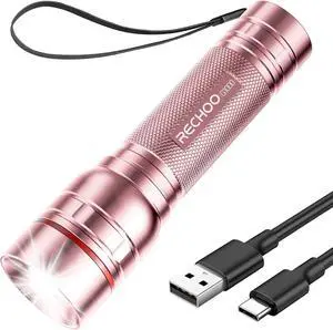 Rechargeable Flashlights High Lumens G1000 Super Bright Flash Light Pink Small Zoomable LED Flashlight with 3 Lighting Modes Portable Tactical Flashlight for Camping Essentials Gift for Women