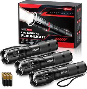 3 Pack Flashlights High Lumens Powerful Tactical Flashlights with 5 Modes Zoomable Small LED Flashlight Waterproof Handheld Flash Light for Home Emergencies Camping Hiking (Battery Included)