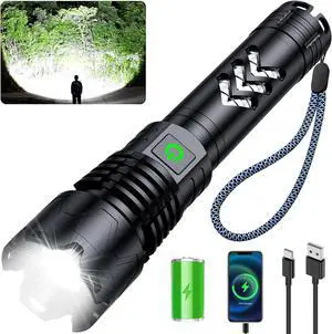 Flashlights High Lumens Rechargeable 990000 Lumens Super Bright Flashlight 5 Modes LED Powerful Flashlight IP65Waterproof Versatile Tactical Flashlight for Emergencies Hiking Camping
