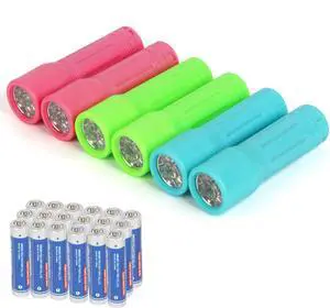 9-LED Mini Flashlight 6-Pack Small Multicolor Kids Flashlights with Lanyard 18 AAA Batteries Included for Hurricane Supplies Party Favors Kids Gift Christmas Gifts Stocking Stuffers
