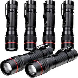 6 Pack Small Mini LED Flashlight Single Mode Zoomable Flashlights AA Battery Powerful Flashlights with Pocket Clip Portable Bulk EDC Pen Flash Light for Gift Emergency Camping Hiking