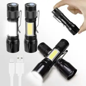 Rechargeable Flashlights USB-C Stocking Stuffers Small LED Lantern Flashlights Bright Clip-On Light EDC Flash Light with Side COB Light for Camping Home Emergency 4 Pack