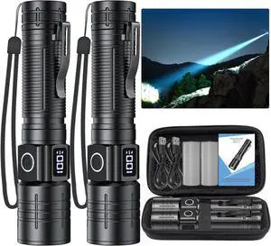 LED Flashlight High Powered 50000 Lumens Super Bright Tactical Flashlight Rechargeable Flashlights High Lumens 6 Modes Zoomable Waterproof Flash Lights for Emergency Camping Hiking