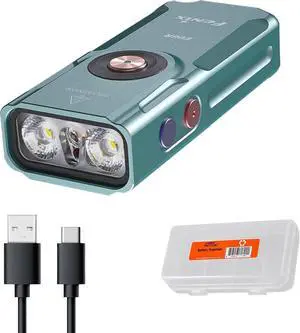 E06R 700 Lumen 3-in-1 EDC Keychain Flashlight USB-C Rechargeable Includes UV Light and Lumentac Organizier (Green)