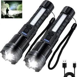 Flashlight High Lumens Rechargeable 2 Packs 1 000 000 Lumens Super Bright LED Battery Powerful Handheld Flashlights with 7 Modes COB Side Light USB C Zoomable Waterproof for Emergencies