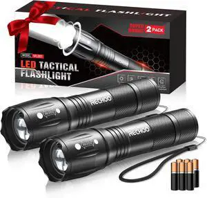 LED Flashlights High Lumens 2 Pack Powerful Tactical Flashlight With 3 Modes Pocket Small Flash Light Waterproof Zoomable Flashlights for Home Emergencies Camping Essentials (Battery Included)