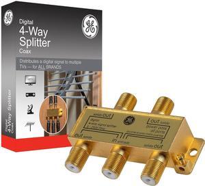 Digital 4-Way Coaxial Cable Splitter 2.5 GHz 5-2500 MHz RG6 Compatible Works with HD TV Satellite High Speed Internet Amplifier Antenna Gold Plated Connectors Corrosion Resistant 33527