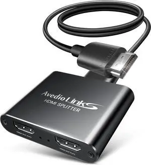 HDMI Splitter 1 in 2 Out 4K@60Hz [with 4 ft HDMI Cable] Aluminum Alloy 4K HDMI Splitter Copy 2 Same Screen (Not Extend) 1x2 HDMI 2.0 Splitter Support Full HD 1080P 3D HDCP 1.4(Black)