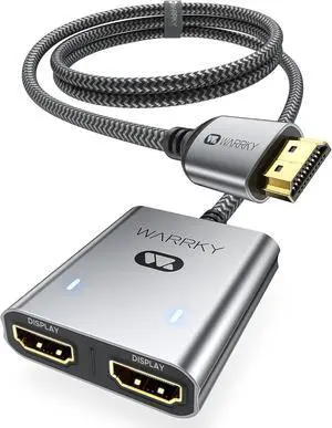 HDMI Splitter 4K 1x2 HDMI Display Duplicate/Mirror (Not Extend Different Display) HDMI Splitter 1 in 2 Out [Metal Shell 3.3 Ft Braided HDMI Cable] USB-C Powered Splitter Grey-4K UHD