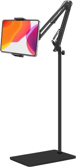 Tablet Floor Stand with 7.2 lb Weight Base Overhead Bed Phone Mount Height Adjustable Arm Stretchable Stand Holder Compatible with iPad Mini Air Pro Galaxy Tab Kindle Switch Cell Phones