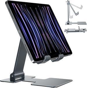 Tablet Stand Adjustable Tablet Holder for Desk Foldable Aluminium for iPad Stand Dock Holder for iPad Air 5/4/Mini 6/Mini 5/10.2/Pro 12.9/Pro 11 Portable Monitor Surface (4-13 inch)-Grey