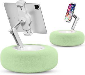 Tablet Stand Pillow Compatible with 4.7-13 Phone/Tablet iPad iPhone  Google Kindle 360°Adjustable Phone Holder for Bed with Soft Plush Fabric and Detachable Bowl Green