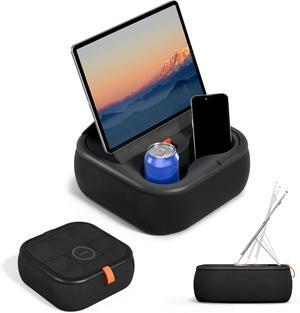 Magnetic Tablet Pillow Stand Lap Tablet Holder with Two Magnetic Rings Compatible with 4-13 Phones Tablets Kindle Cozy Pillow Stand for Lap Desk Bed Black