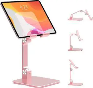 Aluminum iPad Stand for Desk [Ultra-Stable & Sturdy] Height Adjustable Tablet Stand Portable Stand Holder Dock for Home Office Compatible with iPad Pro 12.9 iPad Air Mini 6 5 4 3 Pink