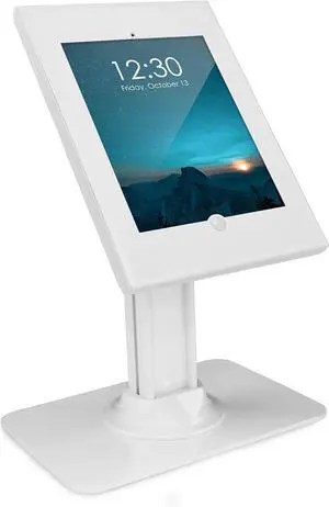 Anti-Theft Tablet Kiosk Locking Countertop Tablet Enclosure with Freestanding Base Universal Enclosure for iPads Gen 7 8 9 and 10 iPad Pro iPad Air White