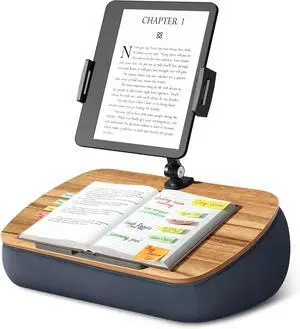 Lap Beanbag Cozy Kindle Pillow Stand for Bed with Adjustable Arm 360° Tablet Holder Fits 4.7-13 Kindle iPad Phone Lap Desk for Hands Free Reading in Bed Couch Sofa Gray