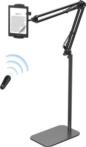 Floor Stand Kindle Holder with Remote Page Turner for Reading in Bed Tablet Mount with Clicker Kindle Accessories Tablet Stand Holder for Kindles Tablets iPhones 4.7-12.9 inch(Black)