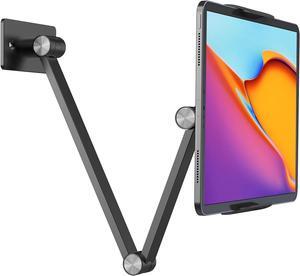 Tablet Wall Mount Holder 360°Rotating Flexibly Angle Adjustable Folding Aluminium Alloy Compatible with4.7-12.9 Phone or Tablet in Kitchen/Office (Space Grey)