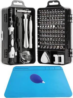 Precision Screwdriver Set 114 in 1 Repair Tool Kits with 98 Bits + Anti Static Repair Silicone Mat + Dust Cleaner Air Blower Pump for Electronics PC Laptop Cell Phone Screen Game Console Repairing