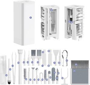 32-in-1 Multi-Functional Cleaning Kit for Electronics inlcuding Headphones Mobile Phones Computer Monitor Lens and etc Compact and Portable Design White