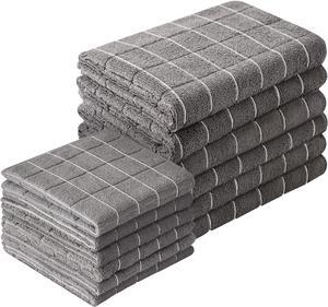 Microfiber Kitchen Towels and Dishcloths Set 26 X 18 Inch and 12 X 12 Inch Set of 12 Bulk Lint Free Dish Towels for Drying Dishes Grey