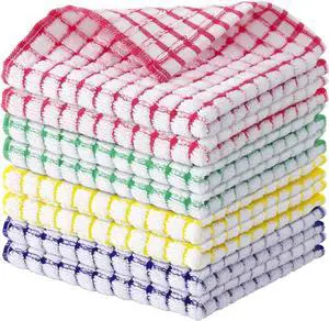 Cotton 8 Pack Terry Kitchen Dish Cloths 12 x 12 Inches Super Soft and Absorbent Dish Rags Quick Drying Dish Towels for Washing Dishes Mixed Color