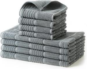 Kitchen Towels and Dishcloths Set Dish Towels and Dish Rags for Washing Dishes for Cleaning Cooking Drying Pack of 8 (Grey)