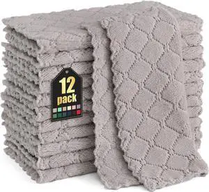 12 Pack Kitchen Dish Cloths (10 x 10 Inches Grey) Super Soft and Absorbent Coral Velvet Dish Towels Nonstick Oil Fast Drying Microfiber Cleaning Cloth No Lint Household Dishcloths