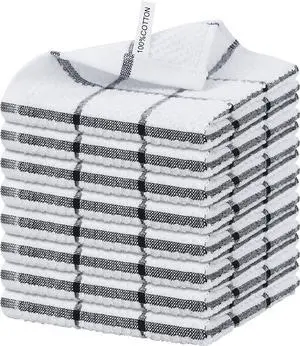 8 Pack Kitchen Dish Rags 100% Cotton Dish Cloths for Washing Dishes Quick Drying Kitchen Towels 12x12 Inches Black Plaid