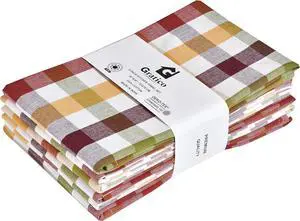 Kitchen Towels Set of 6 Multiolor Buffalo Checks 20X30 Inches Soft Premium Cotton Highly Absorbent Towels Washable & Reusable Tea Towel Quick Drying Dish Cloths with Mitered Corner Towels