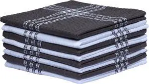 Dish Cloth Set of 8 Grey White Waffle Stripes 12X12 Inches Premium Soft Cotton Highly Absorbent Kitchen Towels Quick Drying Dish Towels with Hanging Loop Kitchen Tea Towels