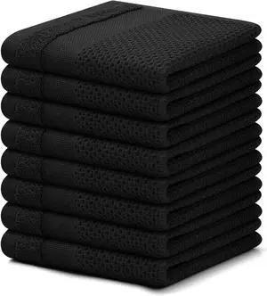 100% Cotton Dish Cloths 8 Pack - 12 x 12 Inches Waffle Weave Super Soft and Absorbent Dish Towels Quick Drying Dishcloths Black