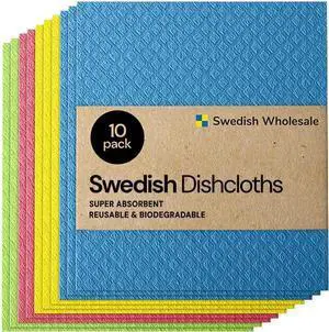 Swedish Dishcloth Cellulose Sponge Cloths C Bulk 10 Pack of Eco-Friendly No Odor Reusable Cleaning Cloths for Kitchen C Absorbent Dish Cloth Hand Towel (10 Dishcloths C Assorted)