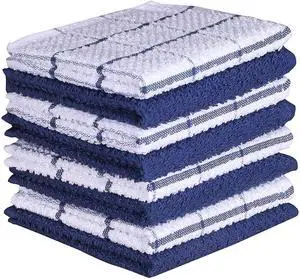 Kitchen Dish Cloths Set of 8 C Highly Absorbent Super Soft Terry Cotton Dishcloth (12x12 Inch) Wash & Cleaning Cloths for Kitchen & Dishwashing (Blue)