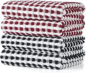 Cotton Dish Towels Cloths for Kitchen Drying Dishes Lattice Terry Kitchen Towels Absorbent Cloths with Hanging Loop 16 x 26 4 Packs Wine Red and Black