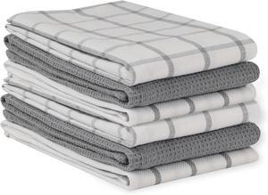 Kitchen Towels and Dishcloths Set - Pack of 6 Cotton Dish Cloths 18x 28 Soft Hand for Kitchen Tea Towels Premium Quick Drying Cleaning Grey