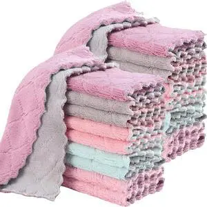 20 Pack Cleaning Cloth Kitchen Cloth Dish Towels Super Absorbent Coral Velvet Dishtowels Microfiber Premium Soft Tea Towels Quick Dry Rags Multipurpose Reusable Washcloths Non-Stick Oil Cloths.