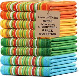 Salsa Stripe Kitchen Towels 100% Cotton Dish Towels for Kitchen Multi Color Highly Absorbent Multi-Purpose Waffle Dish Cloths for Cleaning Soft Hand Bar Towels 20x30 Inches (Set of 8)