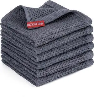 Kitchen Towels6-Pack Dish Towels 100% Cotton Waffle Weave Ultra Soft Absorbent Quick Drying Dish RagsDish Cloths Dishcloths SetsTea Dowels for KitchenBar Towels12x12 Inches Grey