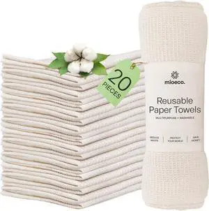 20 Pack Reusable Paper Towels Washable - Nature Friendly - Organic Cotton Alternative - Thick Strong Paperless Kitchen Dish Cloths - Reusable Napkins - Dish Towels - Cloth Napkin - Kitchen Towels