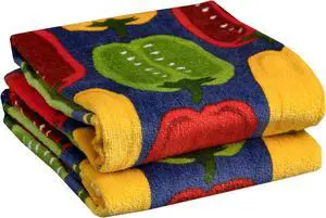 Fiber Reactive Print Kitchen Towels: Highly Absorbent Super Soft - 100% Cotton 16x28 Dish Towels for Cleaning & Drying Dishes Pans Glassware or Countertops 2-Pack Peppers