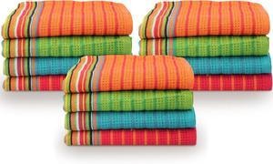 Kitchen Dish Towels 100% Cotton Salsa Towels Set of 12 (16x28 Inches) Multi Purpose Cooking Drying Restaurant Bar Cleaning Cloth Napkin Highly Absorbent Lint Free Multi-Color