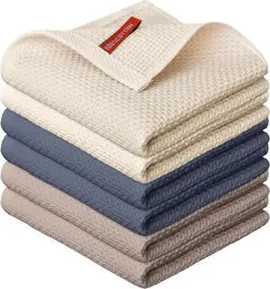 100% Cotton Beige Brown Dark Grey Waffle Weave Kitchen Dish Cloths 12x12 Inch Ultra Soft Absorbent Quick Drying Kitchen Dish Towels Set of 6 Multicolor
