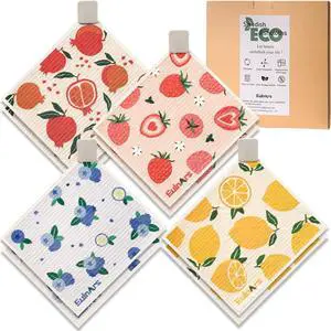 Swedish Dishcloths for Kitchen 8 Pack Reusable Paper Towels with Clips Non-Scratch Swedish Dish Towels Super Absorbent Cellulose Sponge Cloths Eco Friendly Gifts