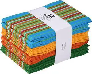 Kitchen Towels (20x28 Inches 12 Pack) Extra Large Premium Stripes Dish Towels for Kitchen Dish Cloths Highly Absorbent 100% Cotton Kitchen Hand Towels with Hanging Loop Tea Towels