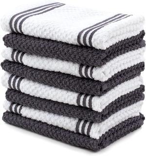 Cotton Kitchen Towels Dishcloths Set of 8 Gray and White Tea Towels Reusable and Absorbent Cleaning Cloths Oeko-Tex Cotton 12 in x 12 in