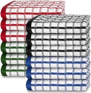 [12 Pack] Premium Dish Cloths for Kitchen - Heavy Duty Absorbent 100% Cotton 410 GSM Terry Kitchen Towels 12x12 (Multi)