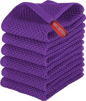 100% Turkish Cotton 6-Pack Waffle Premium Kitchen Towels - Quick Drying and Super Absorbent Kitchen Dishcloth Towels Ultra Soft Multi-Purpose Cleaning Towels 13 x 13 Purple