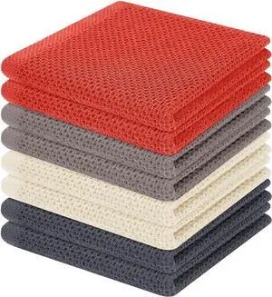 100% Cotton Waffle Weave Kitchen Dish Cloths Ultra Soft Absorbent Quick Drying Dish Towels 12 x 12 Inches 8-Pack Multicolor