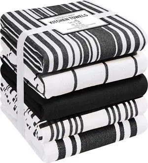 Assorted Kitchen Towels 5 Pack C Soft Absorbent Quick Drying Table & Kitchen Linen - Dish Towels Dish Cloths Tea Towels and Cleaning Towels with Hanging Loop C 16x28 / Black White
